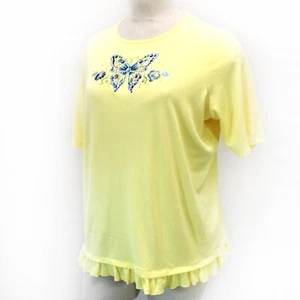 Quacker Factory Plus Yellow Embroidered Rhinestone Ruffle Bottom Shirt Top 3X - Picture 1 of 8