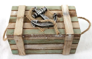 Maritime Holzkiste Vintage Antik Grün Weiss mit Anker 110 x 65 x 60 mm   - Bild 1 von 4