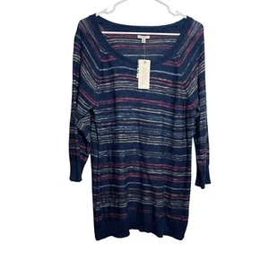 Sonoma Sweater Women's XL Navy Striped Knit Pullover Round Neck Colorful NWT - Picture 1 of 11