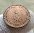 Brytyjskie Terytoria Karaibskie 1/2 centa połowa 1955 AUnc prawie nieobiegowe rzadkie