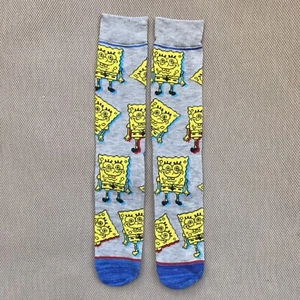 SPONGEBOB SOCKS heather gray yellow blue cartoon fun nickelodeon mens ADULT OSFM - Picture 1 of 2
