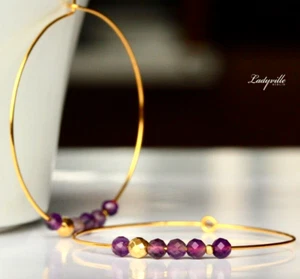 Creole Amethyst Perlen gold Geburtsstein Ohrringe Geschenk Frau Schwester - Bild 1 von 6