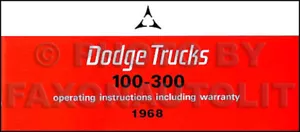 1968 Dodge Owner Manuale Pickup Camion Potenza Wagon Furgone D100-D300 - Foto 1 di 1