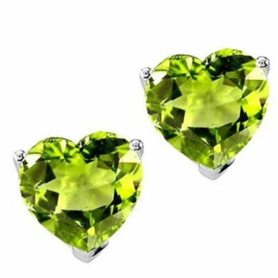 PRECIOSOS ARETES ATORNILLADOS PERIDOTO EN FORMA DE CORAZÓN DE 0,50-3,00 QUILATES PARA MUJER 14K WG Foto 1 de 2