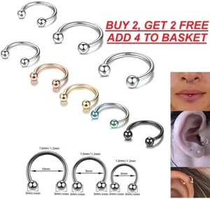 Horseshoe Barbell Bar Cartilage Helix Steel Tragus Septum Nipple Ring Piercing - Picture 1 of 25