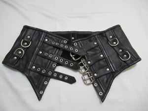 100% Leather kidney wide belt biker waist corset size M USA made heavy duty punk - Picture 1 of 6