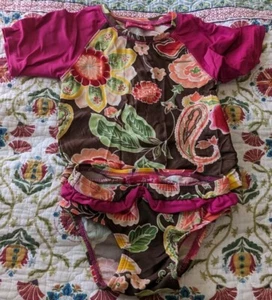 Old Navy Two Piece Pink And Brown Patterned Swimsuit Girls Size 3T - Picture 1 of 4