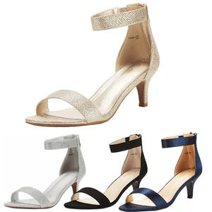 Women Ankle Strap Low Kitten Heel Sandals Open Toe Dress Pump Heel Sandals - Picture 1 of 18