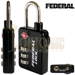 Federal 3 Dial TSA Combination Padlock Resettable Luggage Travel Suitcase Lock - Picture 1 of 4