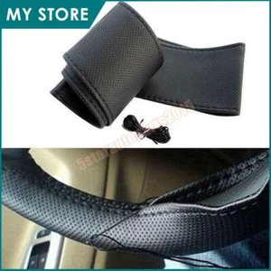 DIY PU Leather Car Steering Wheel Cover Needle Thread Auto Accessories 15" Black - Picture 1 of 8