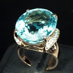 Aquamarine Aqua Blue 20.80 Ct. Sapp 925 Sterling Silver Rose Gold Ring Size 6.5