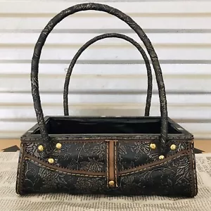 Studded Wood Frame Handbag Purse Plant Flower Seed Basket Planter Home Garden - Picture 1 of 4