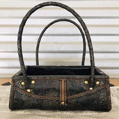 Studded Wood Frame Handbag Purse Plant Flower Seed Basket Planter Home Garden - Image 1 of 4