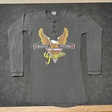 Vintage Harley Davidson Long Sleeve Henley Shirt FADED 1980s Pirate Ship Eagle