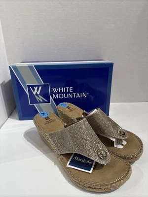 New WHITE MOUNTAIN Women's Beachball Wedge Sandal Size 7-1/2 Light Gold Glitter - Image 1 of 4