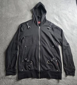 TRIPP NYC FULL ZIP HOODED JACKET BLACK MENS SMALL METAL RING GOTHIC PUNK FT7552M - Picture 1 of 20