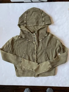 Free People FP One Mason Waffle Knit Full Zip Hoodie Sz XS Army Green EUC - Picture 1 of 5