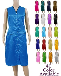 Frauen Satin Kittel Schürze Push Button In Bluse S TO 3XL - 45 Farben erhältlich - Bild 1 von 39