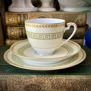 NORITAKE Musetta Tea Cup Saucer & Plate Trio Green Greek Key & Laurel Excellent - Picture 1 of 7