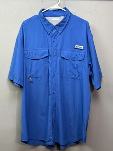 Columbia PFG Shirt Mens XL Blue Omni-Shade Fishing Vented Button Up Outdoors - Picture 1 of 10