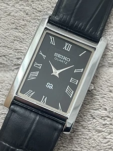 Seiko Tank SQ Silver Tone Mens - Gents Leather Strap Homage Watch Roman Numeral - Picture 1 of 7