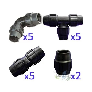 Pack Riego Tubería 32mm: 5 Te + 5 Codo + 5 Enlace + 2 Tapón - Fittings de Poliet - Imagen 1 de 7