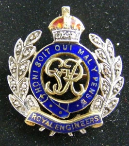 GB Original Sweetheart Brooch: Royal Engineers, KC, 15ct gold, 15 diamonds - Picture 1 of 4
