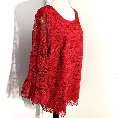 TALBOTS PLUS 2X BLUSA DE RENDA VERMELHA NATAL FORRADA SUPERIOR ELEGANTE FESTA EVENTO ESPECIAL - Imagem 1 de 4