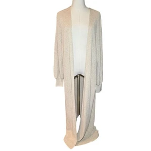 Free People FO Beach Cream Long Open-Front Cardigan Urban Outfitters Lagenlook L - Picture 1 of 10