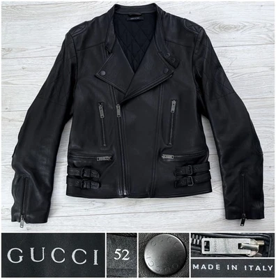 Rare $5495 Gucci Black Calfskin Leather Jacket Biker Moto Jacket, 42 40 Large - Image 1 of 4
