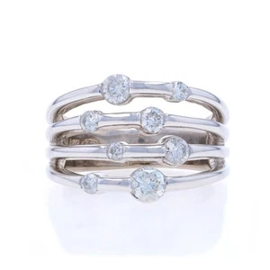 White Gold Diamond Cluster Cocktail Band - 14k Round Brilliant .70ctw Ring - Picture 1 of 9