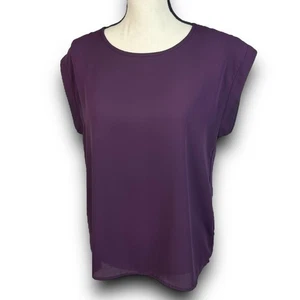 Tacera Purple Top Blouse Scoop Neck Cuffed Short Cap Sleeves Relaxed Fit Small P - Picture 1 of 5