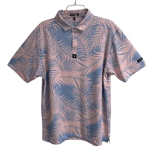 Camisa polo Bad Birdie para hombre XL de rendimiento de golf azul rosa con estampado de frondas de palma - Imagen 1 de 4
