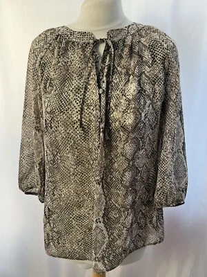 Blouse Bhs Size 12 Petite Brown Snake Print 3/4 Sleeve Polyester Chiffon Womens - Image 1 of 4