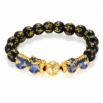 Brazalete PIXIU negro ágata suerte fengshui riqueza cuentas para hombres mujeres 10 mm Foto 1 de 4