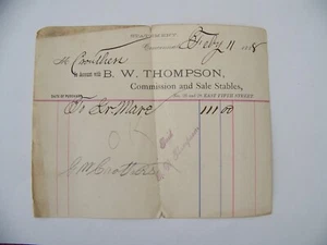 Establos de comisión y venta Cincinnati Ohio OH B W Thompson 1888 - Imagen 1 de 1