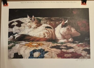 “Quilted” Cat Art Print By H. Rogers S/N LE 415/1000 With Small Companion Print - Picture 1 of 5
