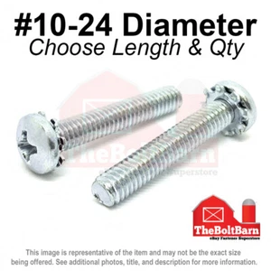 #10-24 Phillips Pan Head Machine Screws w/ Sems External Tooth Lock Washer Zinc - Picture 1 of 2