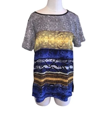 Kenneth Cole New York Women Snake Skin Print Blouse sz S Black White Blue Yellow - Изображение 1 из 4