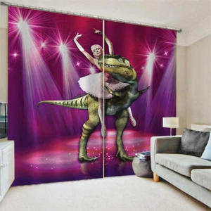 Green Dinosaur Dancing Girl Sky Printing 3D Blockout Curtains Fabric Window - Bild 1 von 9