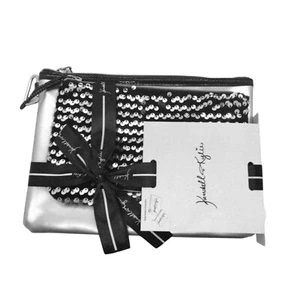 Conjunto de bolsas de maquillaje Kendall Kylie nuevas con etiquetas 2 piezas bolsas cosméticas con cremallera plateadas negras y lentejuelas - Imagen 1 de 4