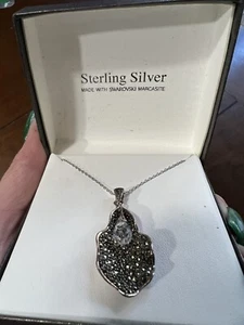Gorgeous Swarovski Marcasite Necklace Sterling Silver Beautiful NIB - Picture 1 of 6