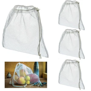 4 Pc Drawstring Mesh Bag Laundry Storage Wash Clothes Hamper Heavy Duty 12"X14" - Picture 1 of 1