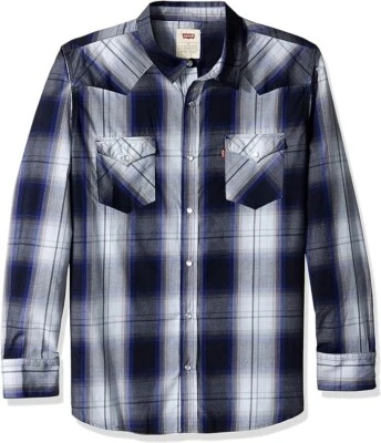 Levi's Para Hombre Trey Manga Larga Western Popelina Tejida Cachemira Azul Grande Foto 1 de 2