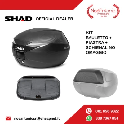 BAULETTO SHAD SH39 NERO CARBON + SCHIENALINO + PIASTRA UNIVERSALE 39 LT 2 CASCHI - Imagen 1 de 4