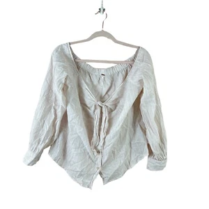 FREE PEOPLE womens size L pink striped off shoulder tie waist button down top - Picture 1 of 4