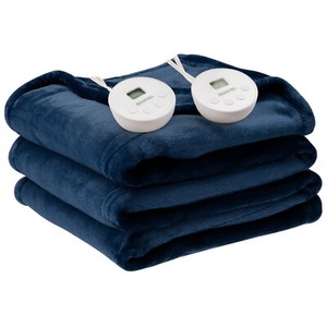84" x 90" Heated Blanket Queen Size Dual Controllers Electric with Timer Blue
