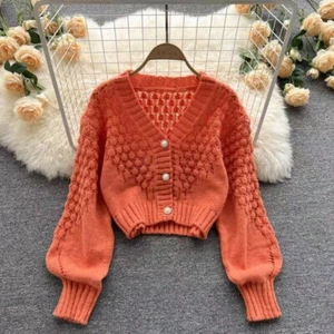 Trendy Women's Knitted V-Neck Cardigan Sweater Coat - Chic & Cozy Style! - Picture 1 of 8