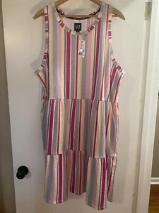 NWT GAP Sleeveless Tiered Tank Dress SZ XXL CoverUp Stripe Pockets Resort Lounge - Picture 1 of 10