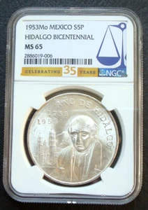1953 MO Mexico $5 pesos Silver Dolores Hidalgo NGC MS65 - Picture 1 of 2